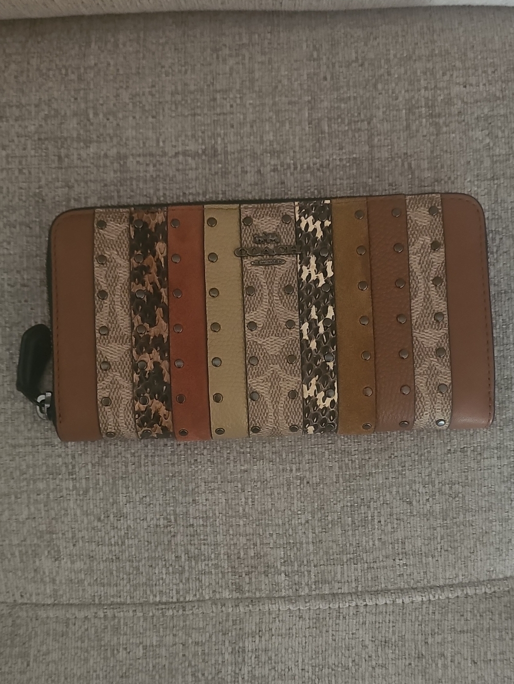 Coach Striped Signature Zip Wallet in Brown, Tan & Olive (OFFERS WELCOME)